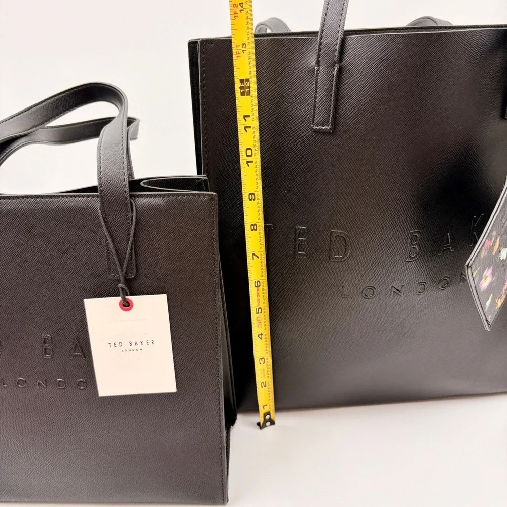 Ted Baker London Black Icon Tote Bag Set‎ Large Shopper Small Tote Flower Charm